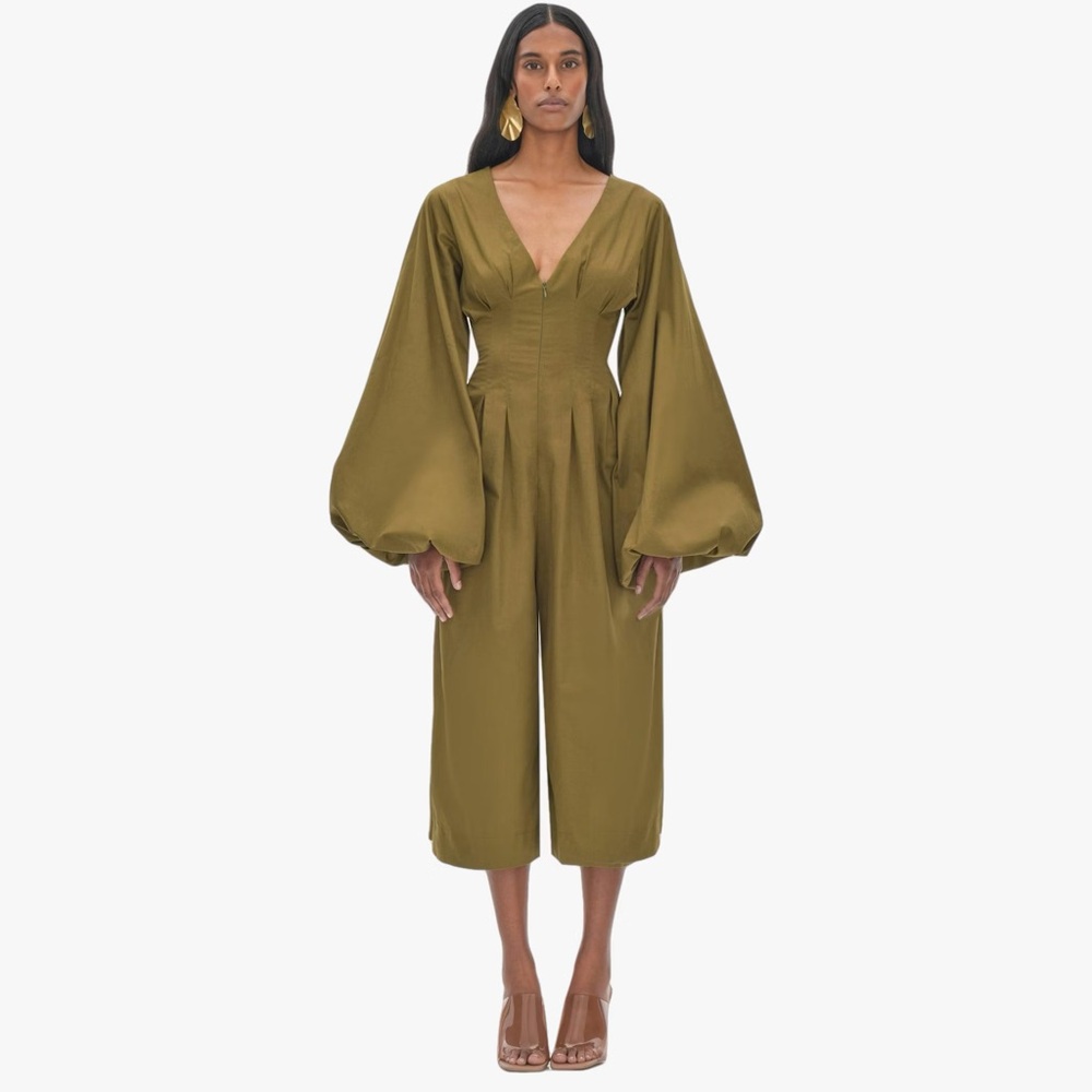 Nia Culotte Olive Jumpsuit In Olive, Andrea IYAMAH